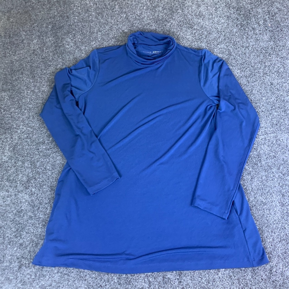 Susan Graver Modern Essentials Top Womens 1X Blue Stretch Long Sleeve Turtleneck